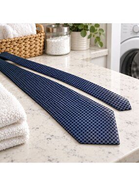 Blue White Lightweight Polyester Mens Tie Checkered Pattern Business Casual Styl